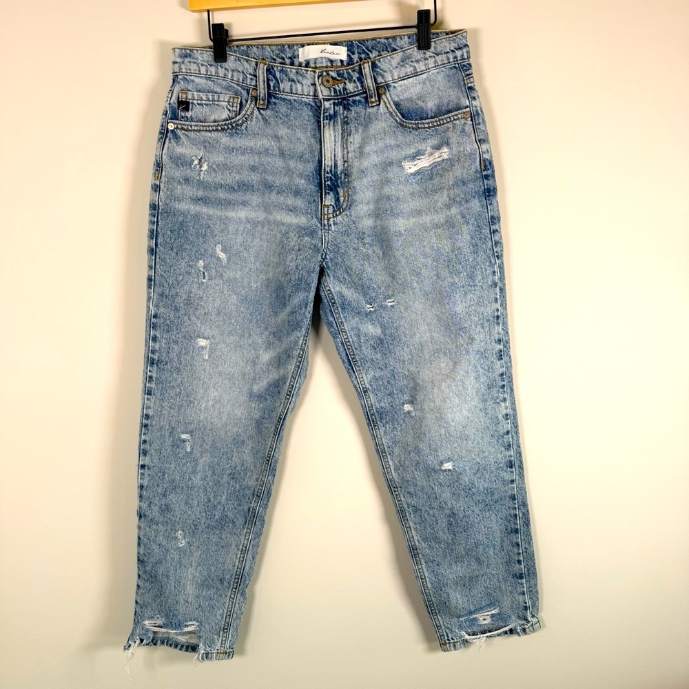 KanCan High Waisted 100% Cotton Acid Wash Raw Hem Denim Blue Jeans Size‎ 9/28